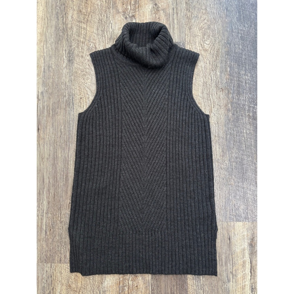 Cable & Gauge Charcoal Gray Ribbed Chevron Sleeveless Turtleneck Sweater M